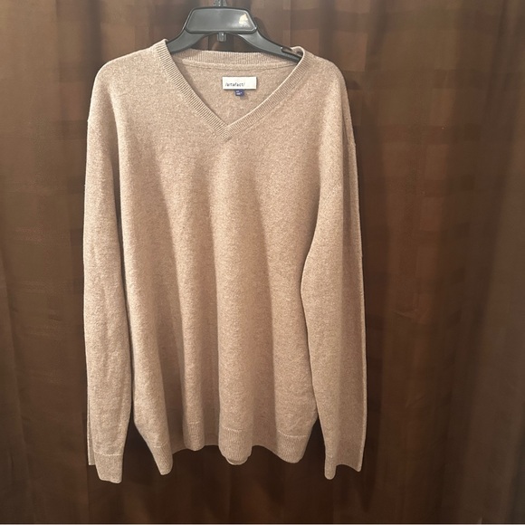 Artefact 100% Cashmere Men's XXL V-Neck Sweater in tan oatmeal - Picture 3 of 8